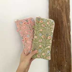 Embroidered floral glasses pouch portable zip sunglasses case mobile phone storage bag main