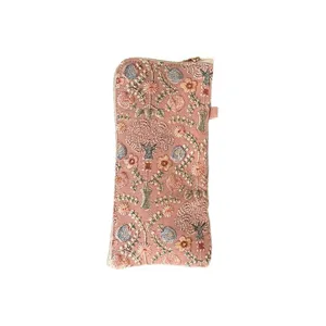 Embroidered glasses case portable zipper pouch stylish floral sunglasses protective bag