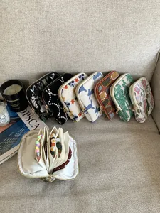 Geborduurd linnen katoen sieraden organizer etui met rits voor ringen kettingen oorbellen