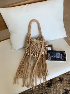 Borsa a tracolla con frange in macramè tessuta a mano stile boho chic spiaggia estate