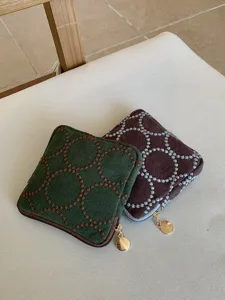Embroidered fabric coin purse retro circle pattern cute student cosmetic bag makeup storage pouch
