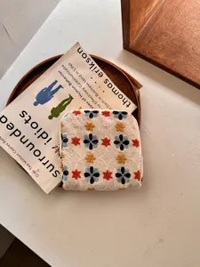 Geborduurd linnen sieraden opbergtasje, retro bloemendesign, kleine ritsportemonnee.