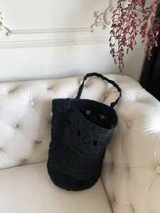 Borsa a tracolla in macramè intrecciato a mano nero grande borsa shopper mare vacanza