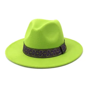 Sombrero Fedora Estilo Británico Unisex Ala Ancha Sombrero de Jazz de Fieltro Vintage Casual Invierno Cálido Sombrero Trilby Para Hombres Y Mujeres