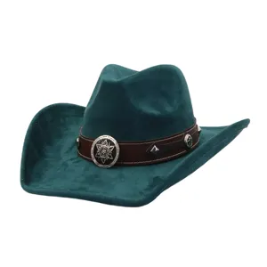 Classic suede western cowboy hat with leather band and metal buckle for autumn winter fashion.