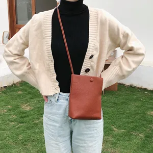Damen PU Leder Umhängetasche minimalistisch braun einfarbig tägliche Freizeittasche schick Stil