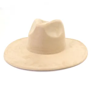 Classic wide brim fedora hat made of soft faux suede material, perfect for fashion wear.