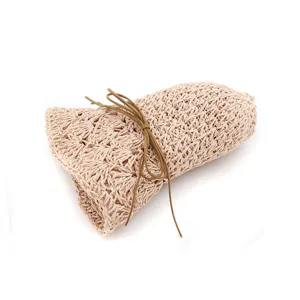 Foldable crochet straw sun hat detail, breathable wide brim beach hat for women summer.