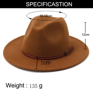 Classic wide brim wool fedora hat for men and women, elegant jazz cap with belt detail.