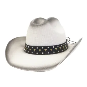 Classic western cowboy straw hat for men and women, summer sun protection wide brim beach cap.