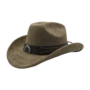 Wildleder Western Cowboy Hut mit Metall Pistole Abzeichen und Nieten, Detail Textur.