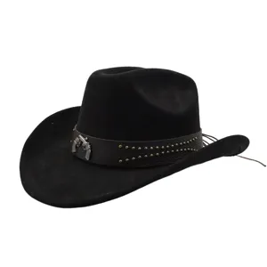 Unisex Western Cowboy Hut Vintage Wildleder Fedora Hut Breite Krempe Jazz Hut Mit Metallniete Für Outdoor Reisen Tägliche Kleidung