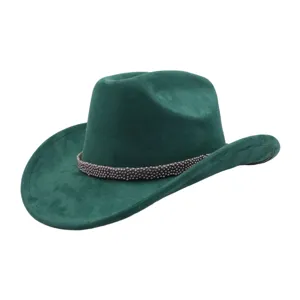 Chapeau de cowboy occidental en suédine vert foncé avec bande de perles style rétro