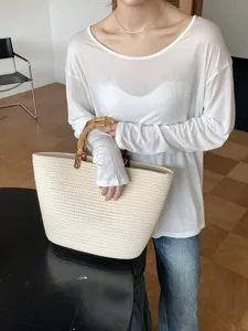 Borsa shopper intrecciata in corda di cotone estate grande borsa di paglia donna