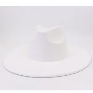 Classic white suede fedora hat wide brim stylish gentleman hat for men and women couple wear.