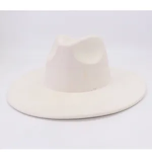 Close-up view of the classic off-white suede fedora hat texture and wide brim detail.