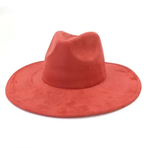 Red suede fedora hat wide brim jazz hat vintage gentleman hat fashion winter fall headwear