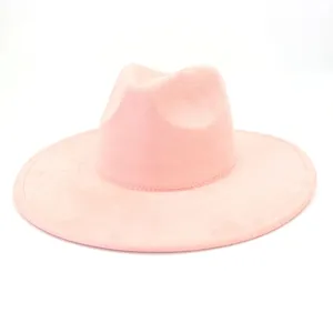 Pink suede fedora hat wide brim stylish casual gentleman hat for men and women couple fashion.
