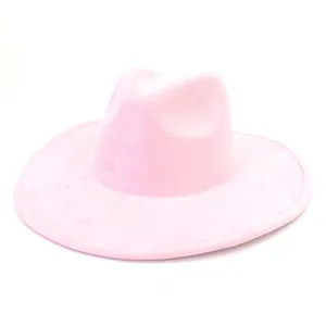 Pink faux suede fedora hat wide brim stylish casual gentleman hat for women and men daily wear