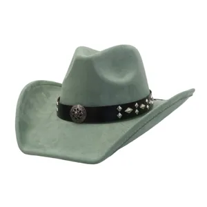 Wide Brim Fedora Hat Unisex Suede Cowboy Hat Retro Jazz Cap With Metal Buckle Rivet Autumn Winter Fashion Headwear