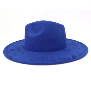 Classic blue suede fedora hat detail, elegant wide brim fashion cap for daily wear style.