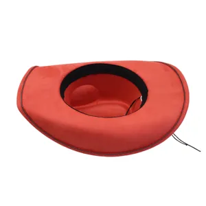Red soft suede cowboy hat detail, stylish wide brim jazz hat for autumn and winter.