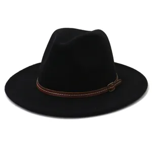 Unisex Wide Brim Fedora Hat Classic Polyester Flat Brim Jazz Hat Vintage Panama Cap For Daily Wear