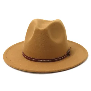 Classic wide brim felt fedora hat for men and women, stylish wool winter jazz cap.