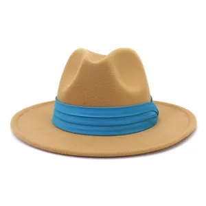 Cappello Fedora in lana tesa piatta dettaglio, cappello jazz autunno inverno uomo donna.