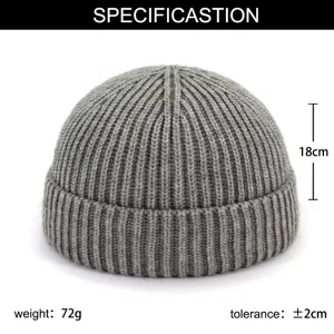 Bonnet docker tricoté gris hiver chaud bonnet court rétro en laine pour hommes et femmes