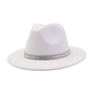 Unisex British Retro Woolen Felt Jazz Hat Fedora Hat With Rhinestone Band Solid Color Fashion Winter Fedora Cap