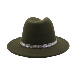 Classic wool felt fedora hat with sparkling rhinestone band for retro style winter fashion.