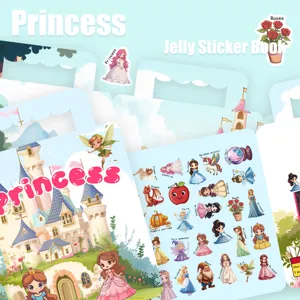Kids Educational Reusable Jelly Sticker Book Cartoon Princess DIY Early Learning Toy Sticker Album For Toddlers