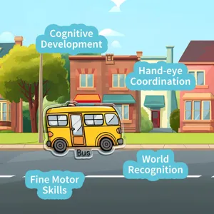 Reusable jelly sticker book for kids early education cartoon yellow bus transport toy puzzle