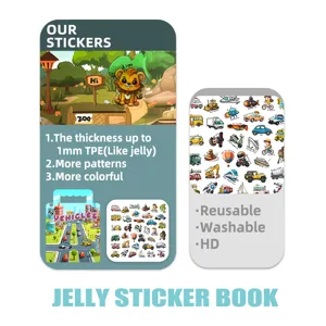 Reusable jelly sticker book for kids, 1mm TPE soft interactive quiet book with vehicles and animals