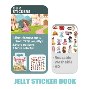 Kids DIY cartoon princess jelly sticker book, 1mm TPE reusable washable waterproof toy.