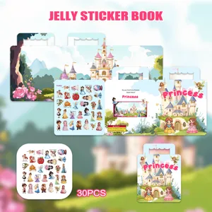 Kids jelly sticker book diy cartoon princess reusable sticker album for early education 30pcs