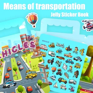 Kids Reusable Jelly Sticker Book Transportation Theme Early Educational Toy TPE Waterproof Sticker Play Set