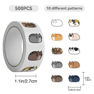 Cute cat sticker roll featuring 500 pieces with 10 different loaf cat patterns for journal.
