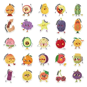 Waterproof cute fruit stickers set, picture book style decals for laptop and journal.