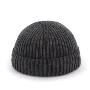 Bonnet docker tricoté gris foncé hiver chaud bonnet melon chapeau mode pour adultes