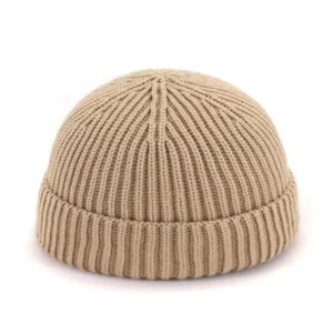 Bonnet docker en tricot beige, détail côtelé, chapeau d'hiver chaud pour hommes et femmes.