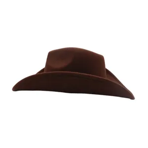 Chapeau de cowboy marron en feutre de laine à large bord, style rétro western détail.