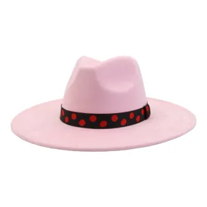 Chapeau fedora en feutre rose à large bord pour femmes et hommes, chapeau élégant.