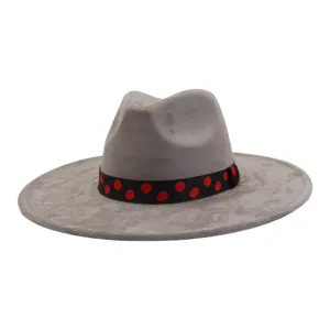 Chapeau Fedora en Suédine Vintage Unisexe Chapeau Jazz à Large Bord avec Ruban Pois Décontracté Classique Automne Hiver