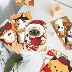 Cute pet postcard set cartoon cat and dog illustration cards for DIY decoration and greeting.