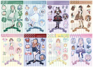 8 sheets of cute anime girl stickers, sweet fashion DIY sticker set for phone case and journal.