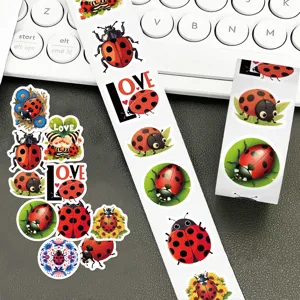 Cartoon ladybug sticker roll and loose stickers set for journal scrapbooking decoration.