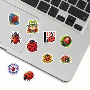Cute cartoon ladybug stickers waterproof decal set for laptop, diary, and guitar decoration.
