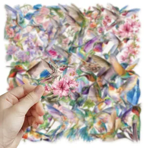 50pcs watercolor hummingbird stickers cute floral PET waterproof decals for journal decor